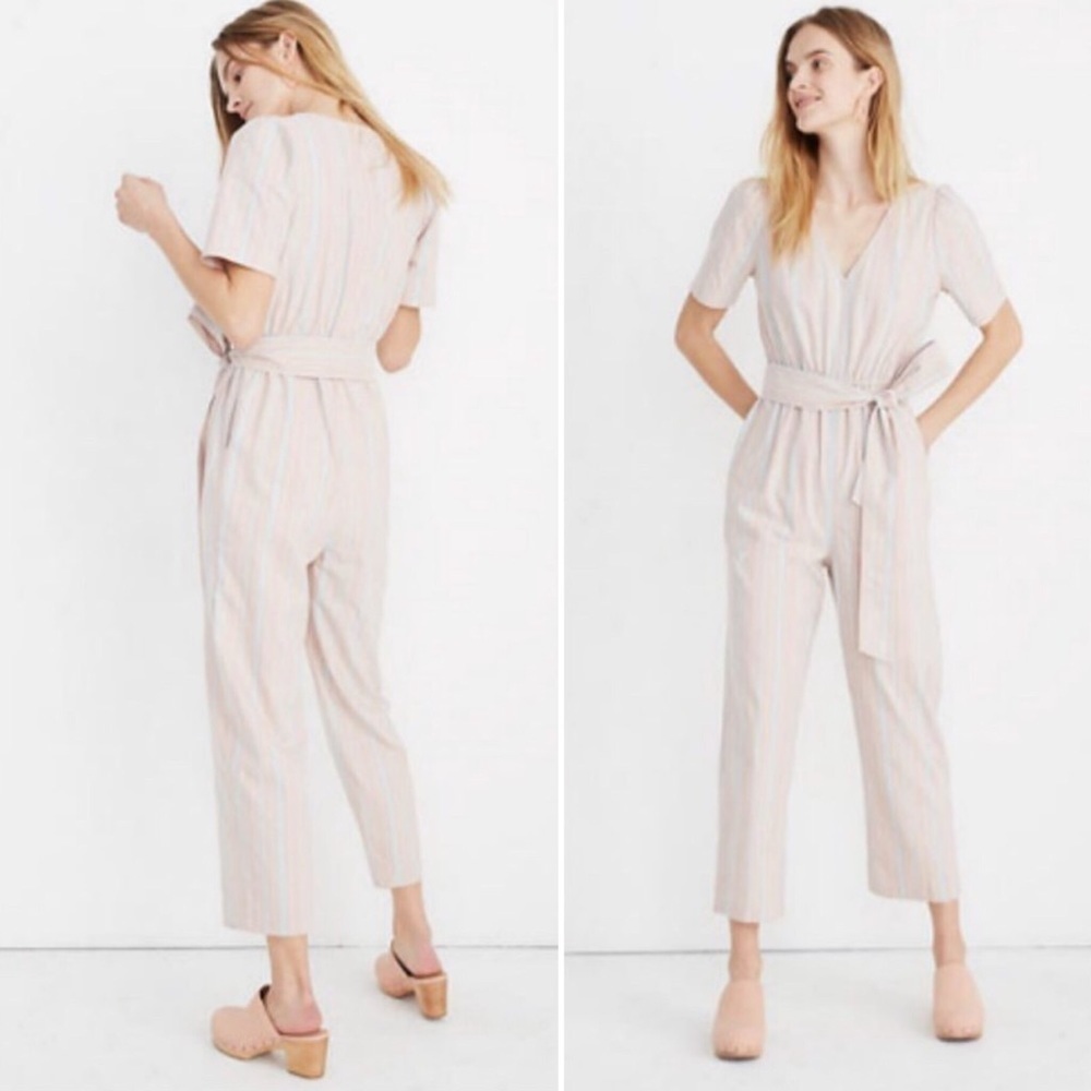 Madewell Striped Puff-Sleeve Tapered Jumpsuit
